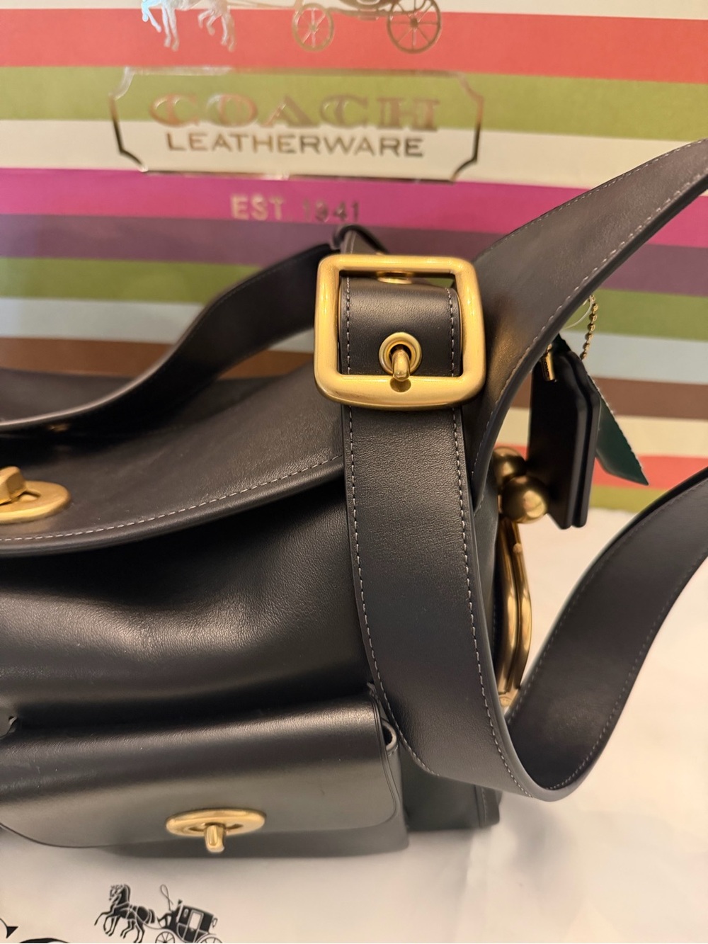 NWT Coach Haversack CDZ12 Black Leather Brass Shoulder Bag, Bleecker Archive - Picture 3 of 10